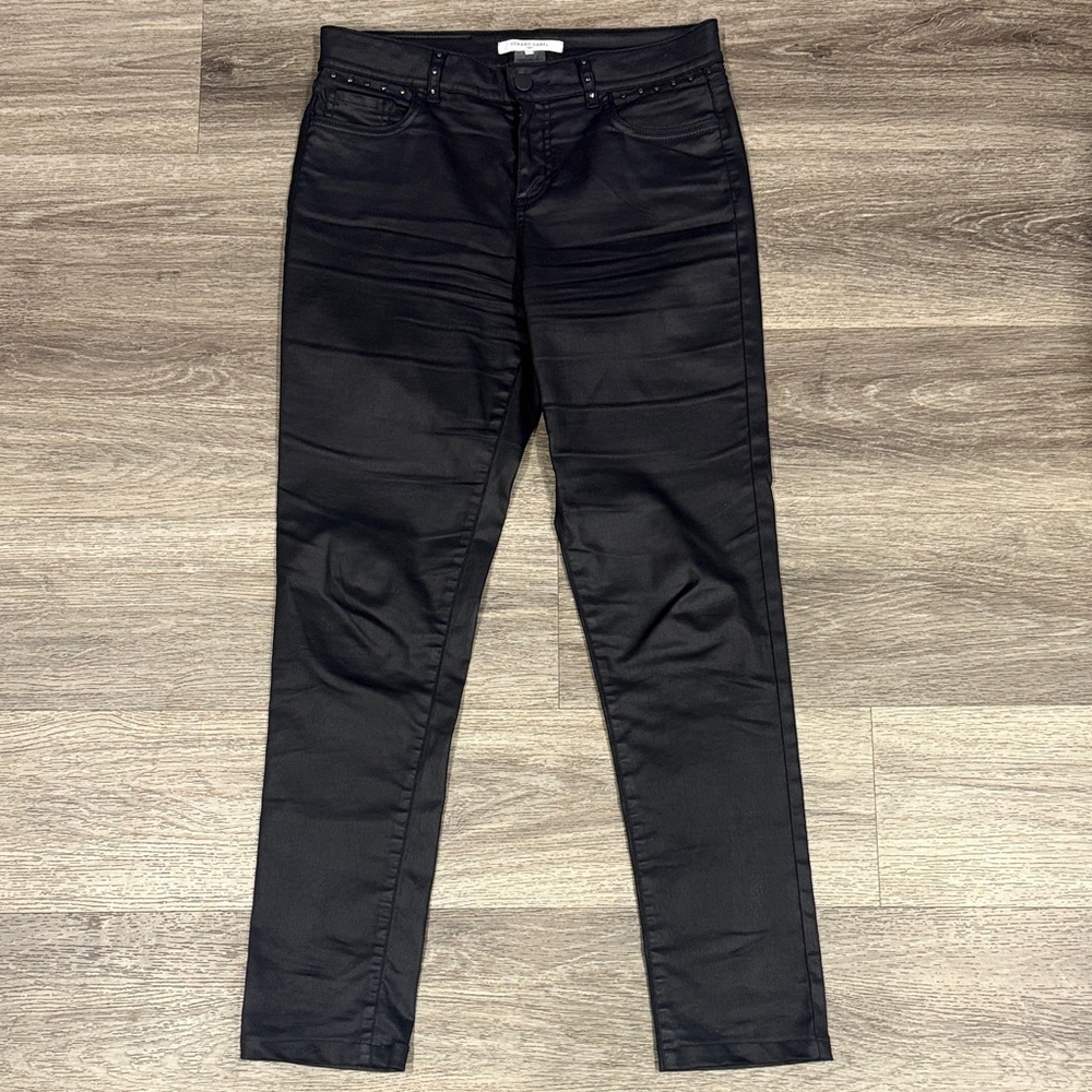 Gerard Darel Dark Blue Coated Pants Mid Rise Skinny Leg Dressy